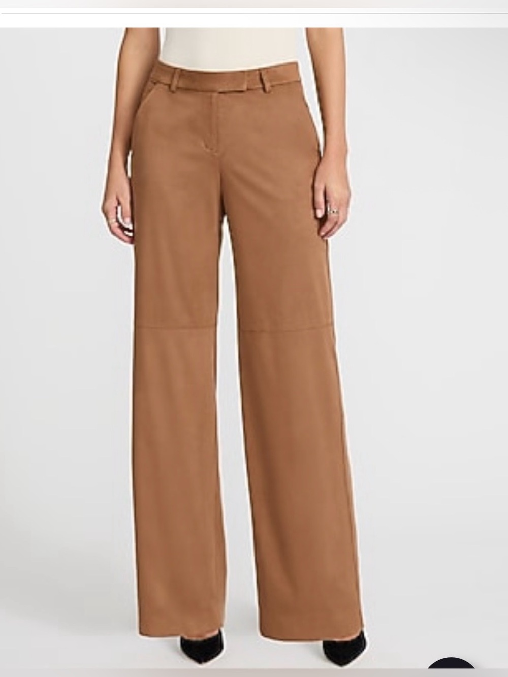 Editor Faux Suede Mid Rise Trouser Pant - Tan Brown